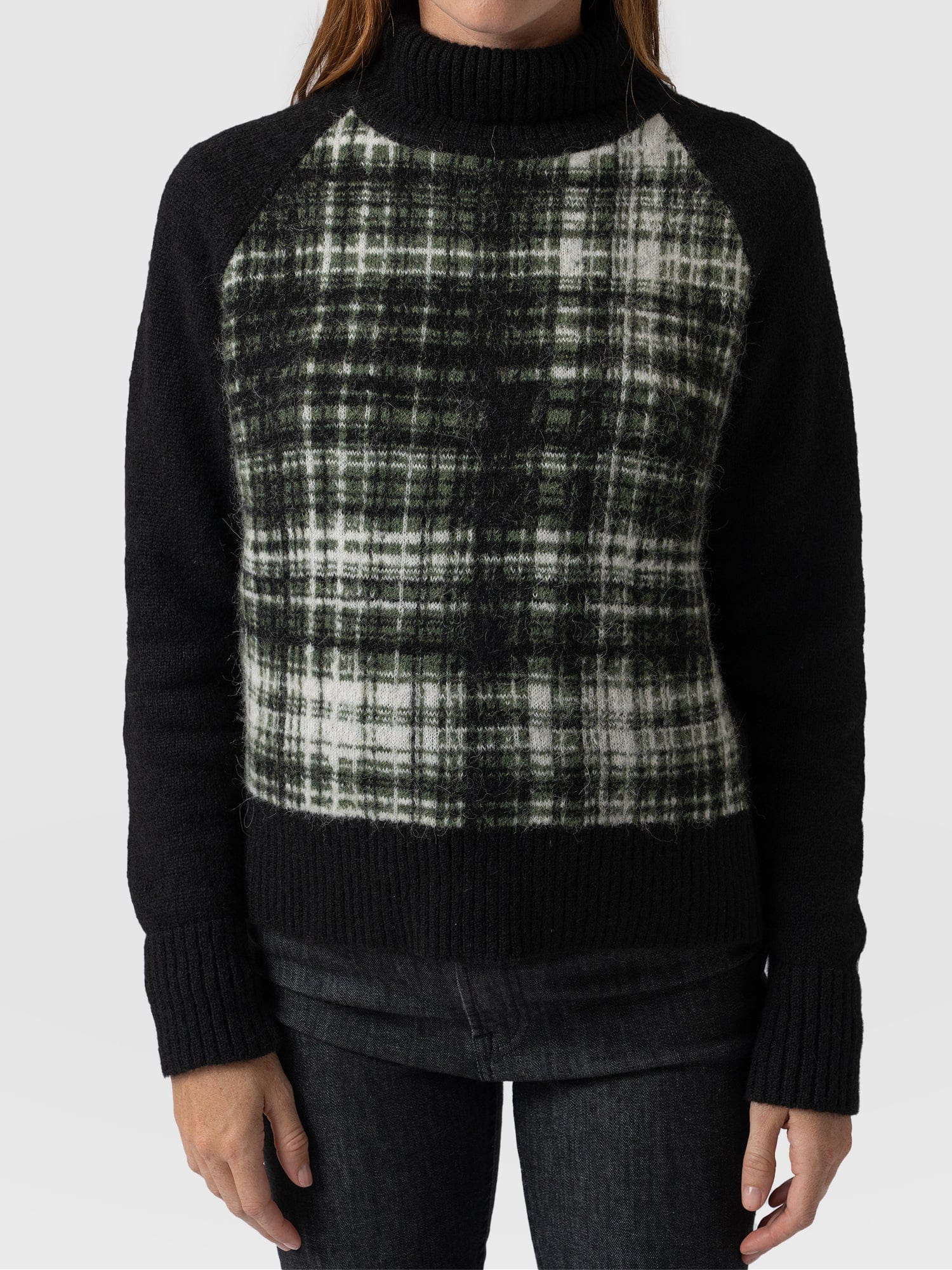Gwen Raglan Sweater Olive Check - Women's Sweaters | Saint + Sofia® USA